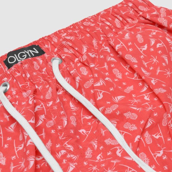 OLGYN Men’s Patterned Red Swim Shorts - Picture 4 of 5